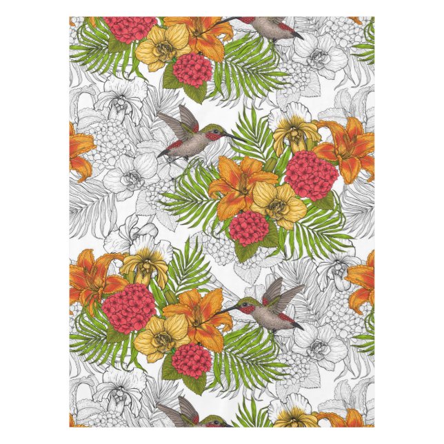 Hummingbirds and tropical bouquet tablecloth (Front)