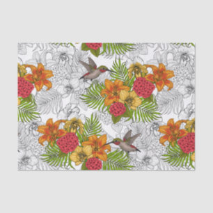 Hummingbirds and tropical bouquet tissue paper