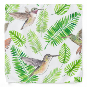 Hummingbirds and tropical leaves bandana