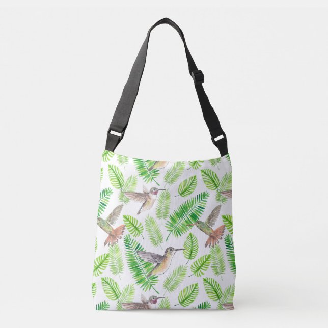 Hummingbirds and tropical leaves crossbody bag (Front)