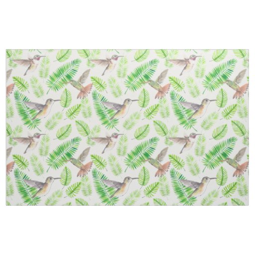 Hummingbirds and tropical leaves fabric