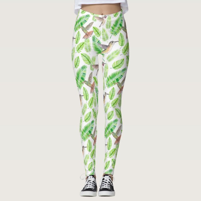Hummingbirds and tropical leaves leggings (Front)