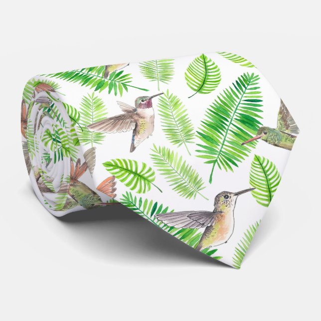 Hummingbirds and tropical leaves neck tie (Rolled)