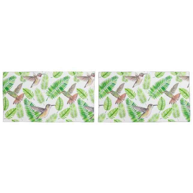 Hummingbirds and tropical leaves pillow case (Front-Set)