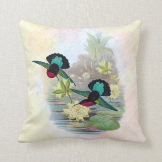 Hummingbirds and Water Lilies Indoor Pillow 16x16