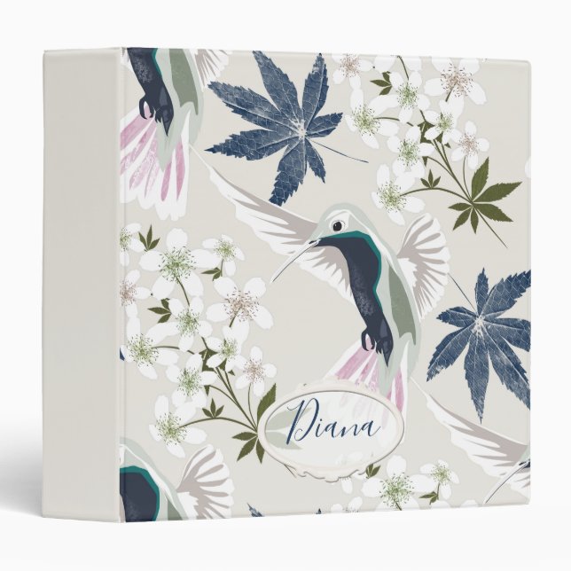 Hummingbirds and white flowers. 3 ring binder (Front/Spine)