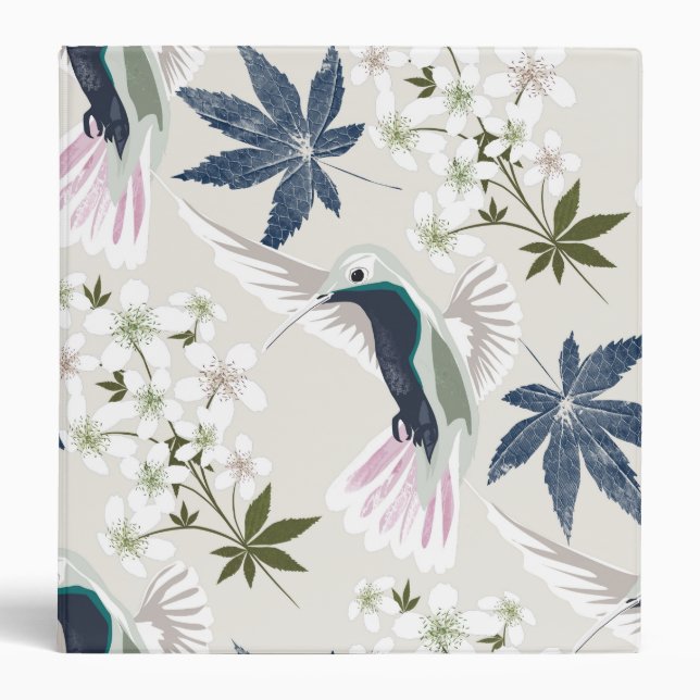 Hummingbirds and white flowers. 3 ring binder (Front)