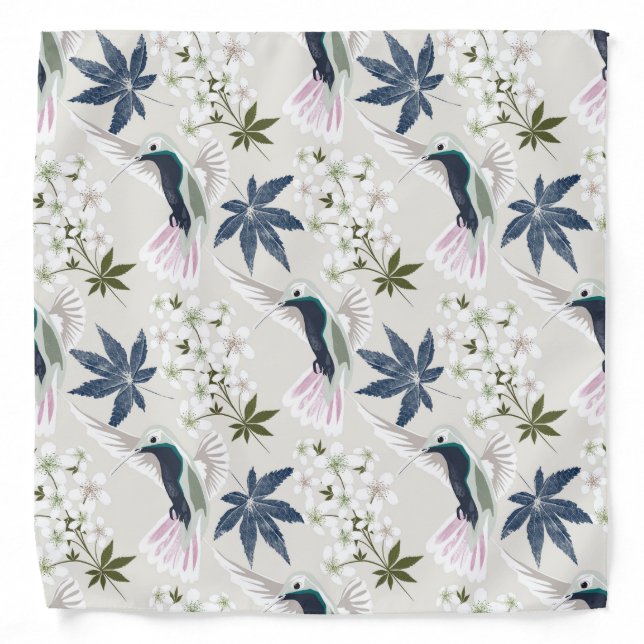 Hummingbirds and white flowers. bandana (Front)