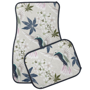 Hummingbirds and white flowers. car floor mat