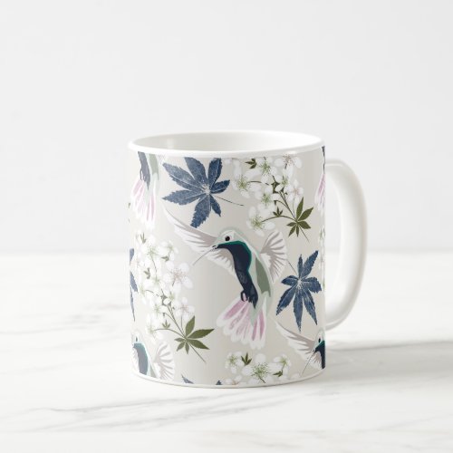 Hummingbirds and white flowers coffee mug