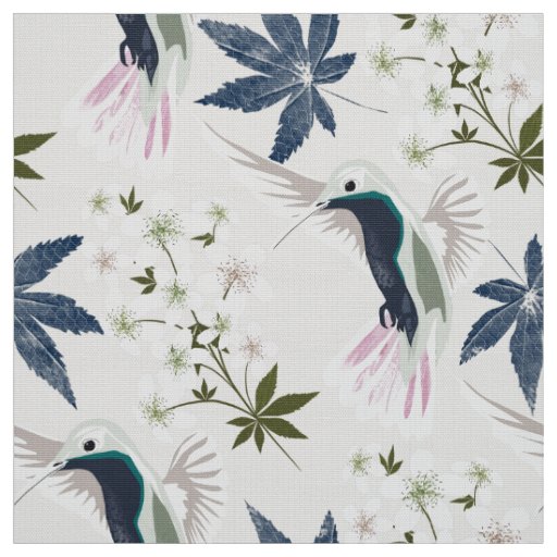 Hummingbirds and white flowers. fabric