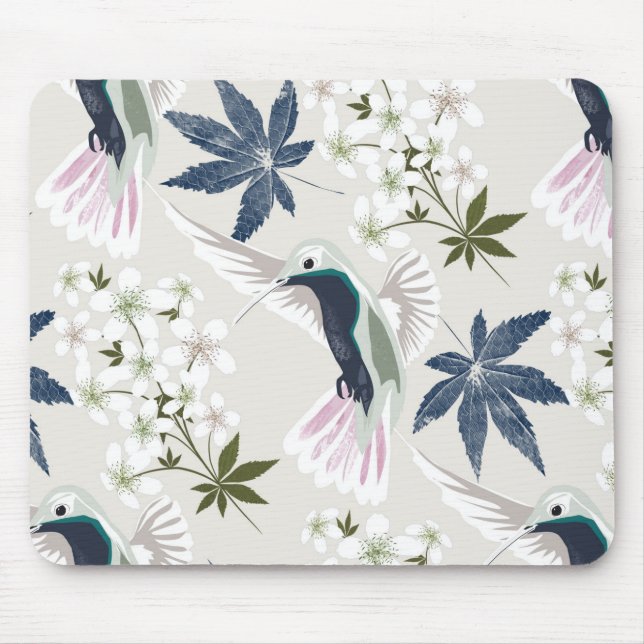 Hummingbirds and white flowers. mouse pad (Front)