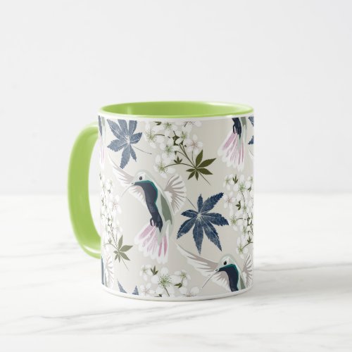 Hummingbirds and white flowers mug