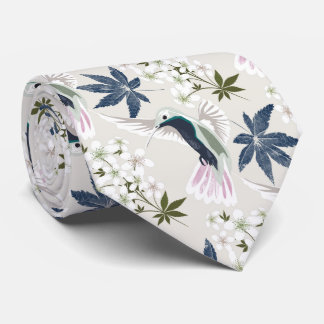 Hummingbirds and white flowers. neck tie