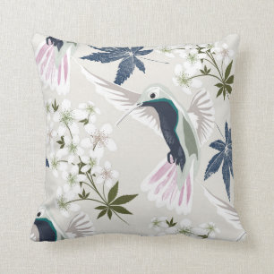 Hummingbirds and white flowers. throw pillow