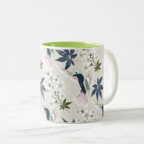 Hummingbirds and white flowers Two_Tone coffee mug