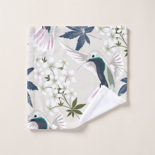 Hummingbirds and white flowers wash cloth