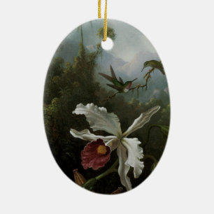 Hummingbirds and White Orchid by Martin J. Heade Ceramic Ornament