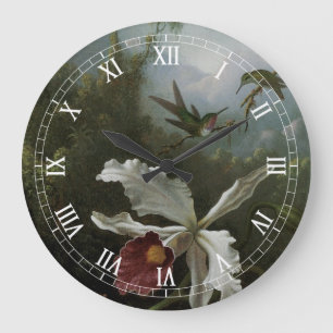 Hummingbirds and White Orchid by Martin J. Heade Large Clock