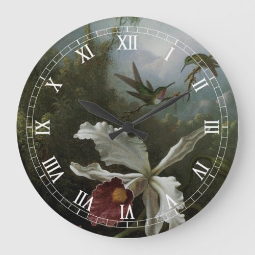Hummingbirds and White Orchid by Martin J Heade Large Clock