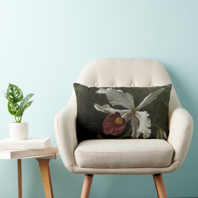 Hummingbirds and White Orchid by Martin J. Heade Lumbar Pillow (Chair)
