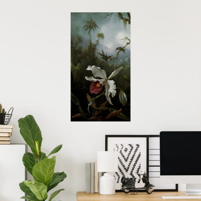 Hummingbirds and White Orchid by Martin J. Heade Poster (Home Office)