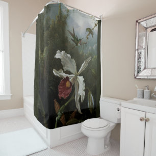 Hummingbirds and White Orchid by Martin J. Heade Shower Curtain