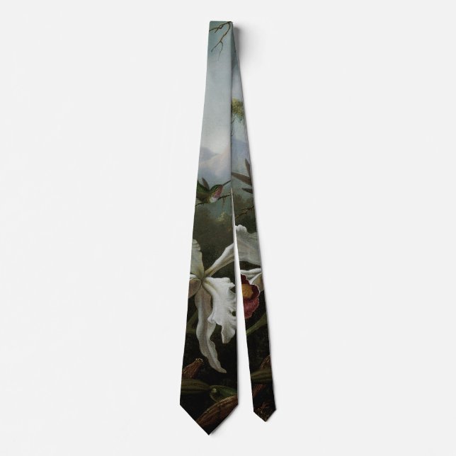 Hummingbirds and White Orchid by Martin J. Heade Tie (Front)