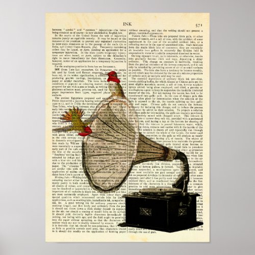 Hummingbirds at a Gramophone Vintage Cute Poster