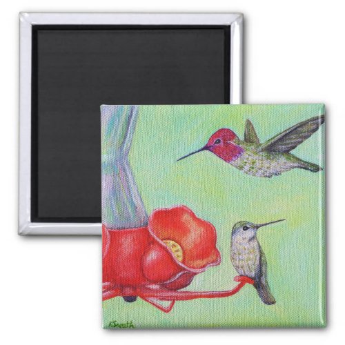 Hummingbirds at the Feeder Painting Magnet