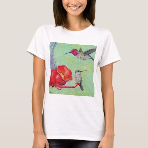Hummingbirds at the Feeder Painting T_Shirt