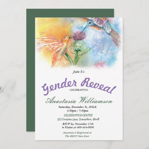 HUMMINGBIRDS BABY GENDER REVEAL PARTY INVITATION