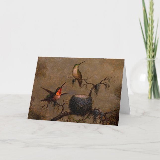 Hummingbirds bird nest victorian heade painting card (Front)