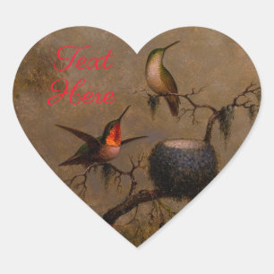Hummingbirds bird nest victorian heade painting heart sticker