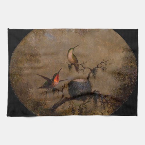 Hummingbirds bird nest victorian heade painting kitchen towel