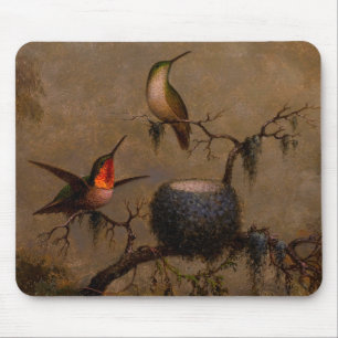 Hummingbirds bird nest victorian heade painting mouse pad