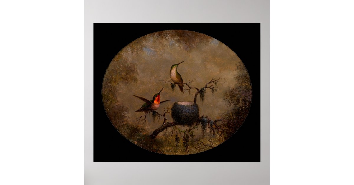 Hummingbirds bird nest victorian heade painting poster | Zazzle