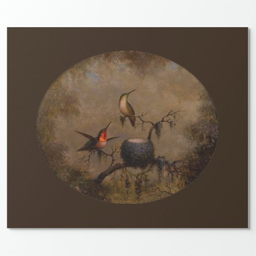 Hummingbirds bird nest victorian heade painting wrapping paper