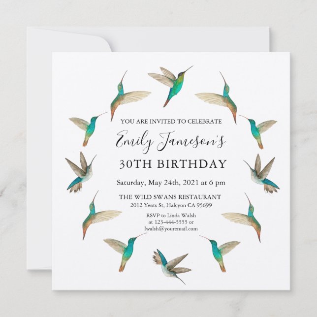Hummingbirds Birthday Invitation (Front)