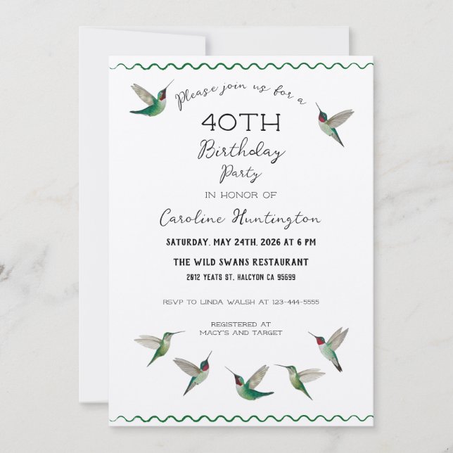 Hummingbirds Birthday Invitation (Front)