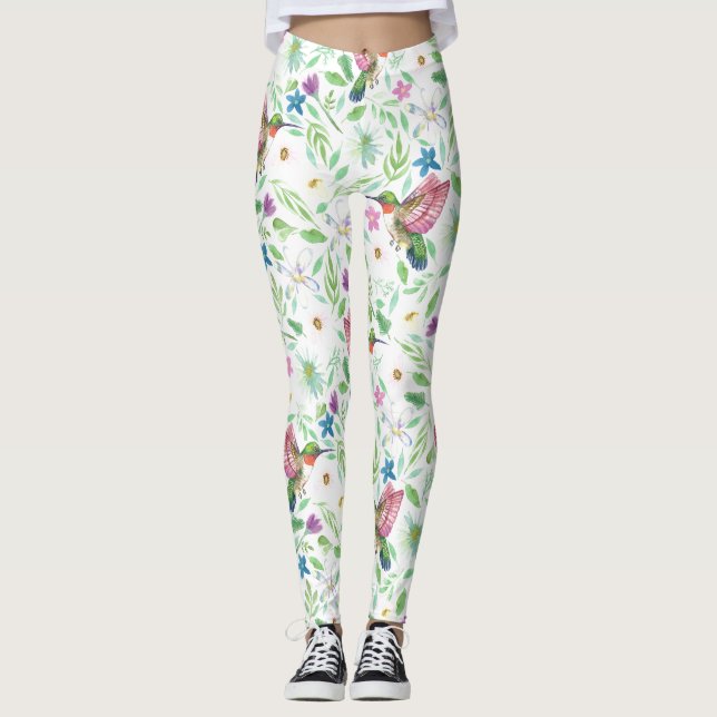 Hummingbirds - Botanical Florals Leggings (Front)