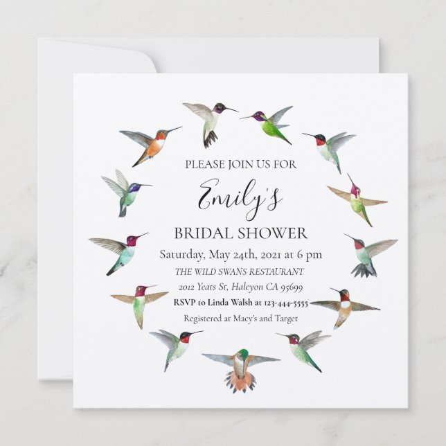 Hummingbirds Bridal Shower Invitation (Front)
