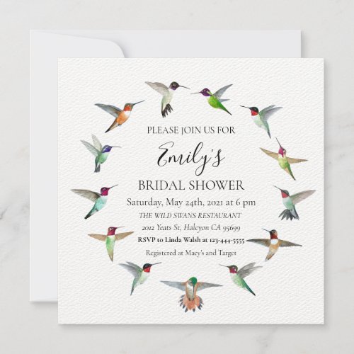 Hummingbirds Bridal Shower Invitation