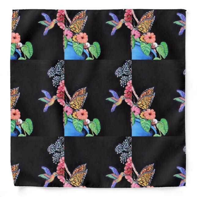 Hummingbirds Butterflies and Flowers Bandana (Front)