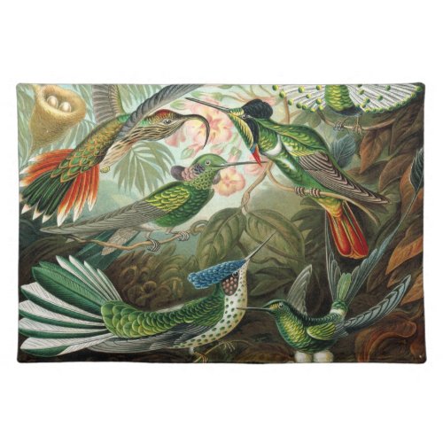 Hummingbirds by Ernst Haeckel Vintage Birds Trees Cloth Placemat