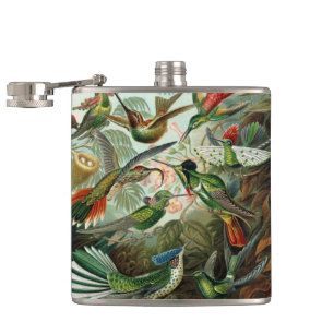 Hummingbirds by Ernst Haeckel, Vintage Birds Trees Hip Flask