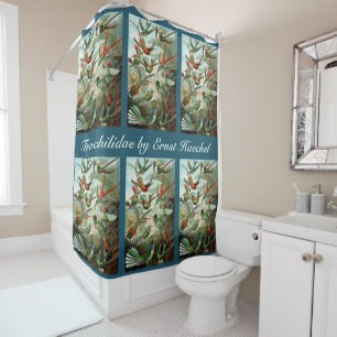 Hummingbirds by Ernst Haeckel, Vintage Birds Trees Shower Curtain