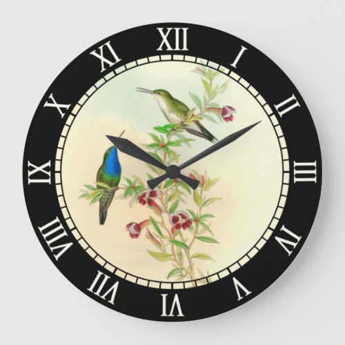 Hummingbirds by John Gould Bird Illustration Large Clock
