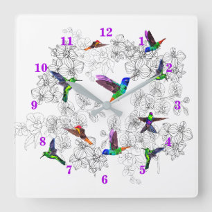 Hummingbirds Clock Spring Birds and Orchids