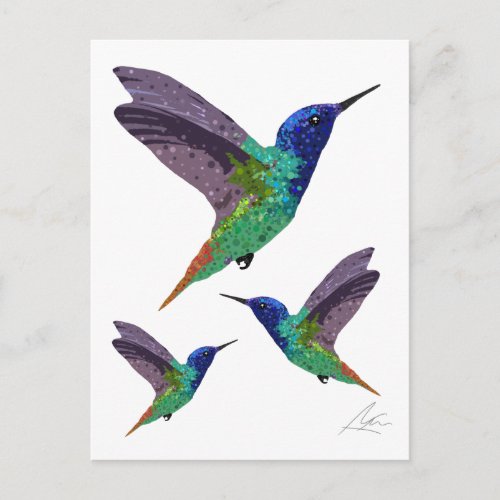 Hummingbirds Dot Art Blank Postcard